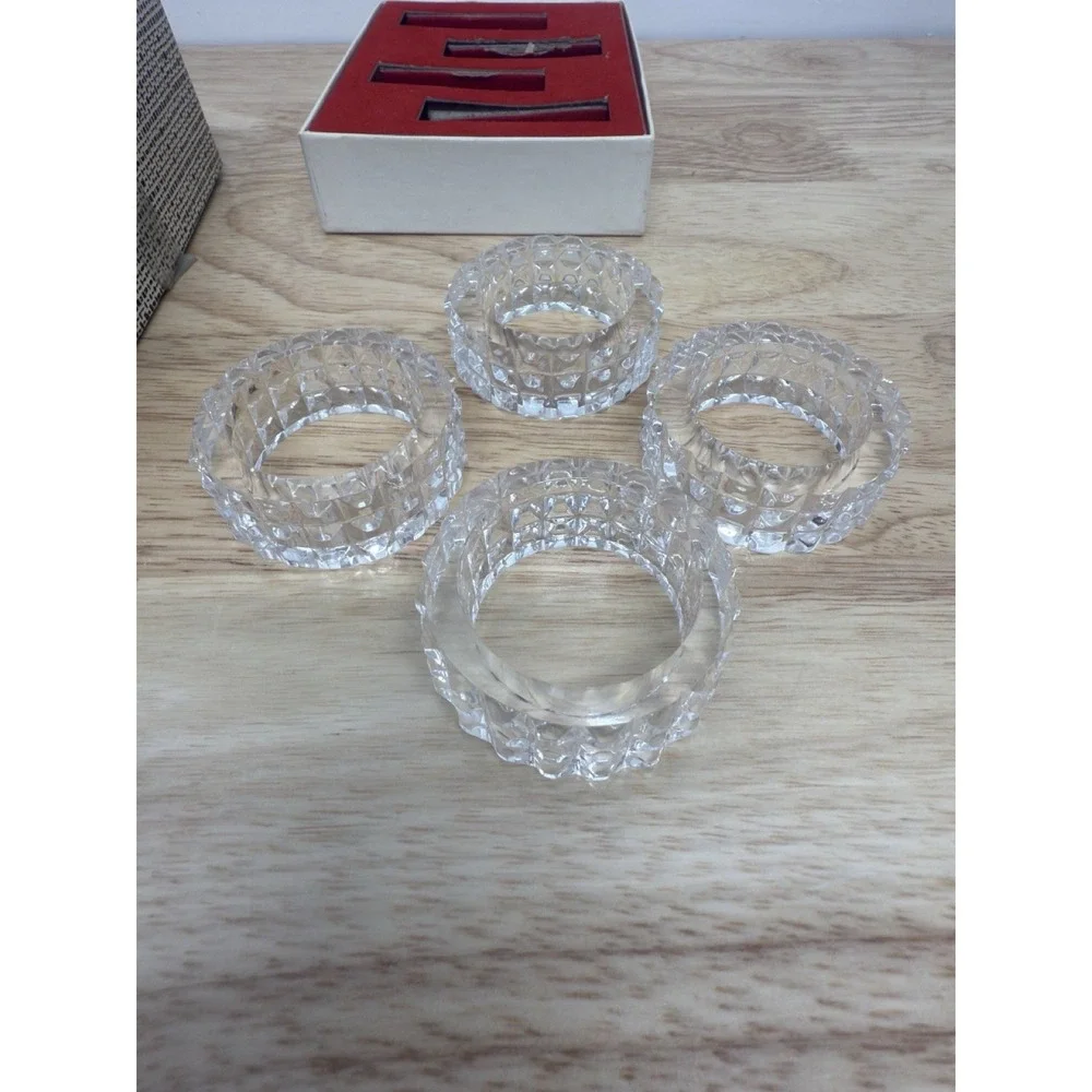 Set of 4 Crystal Napkin Rings – Vintage‎ Faceted Glass – Elegant Tableware #21